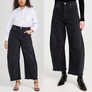 Citizens of Humanity Horseshoe Jean Sonnet Black Raw Hem Barrel Leg Size 30